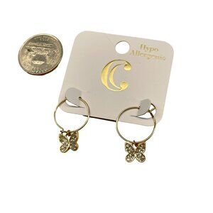 Charming Charlie Gold Butterfly Hoop Earrings Hypoallergenic Design With Rhinest